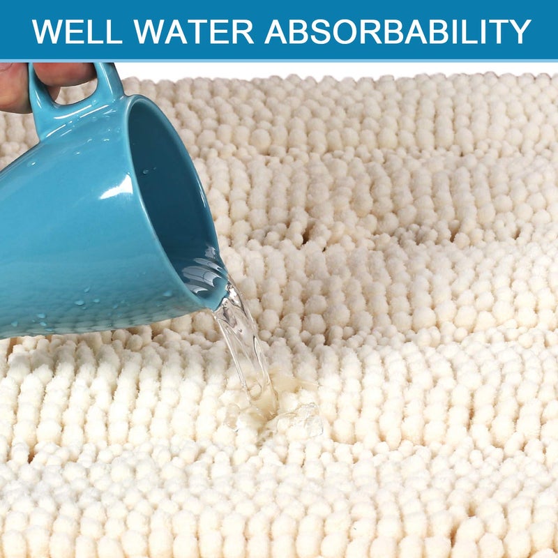 H.VERSAILTEX Ivory Bath Mat Bath Rugs, Extra Thick Striped Bath Rugs for Bathroom 2 Piece Bathroom Set, Anti-Slip Soft Plush Chenille Shaggy Mat Water Absorbent (Ivory, 20" x 32"/17" x 24") - Image 4
